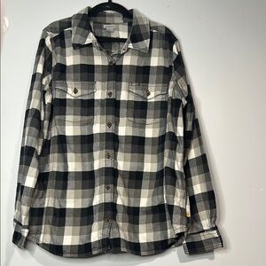 Carhartt Youth Size 12/14 Gray Black Cotton Flannel 2-Pocket Button